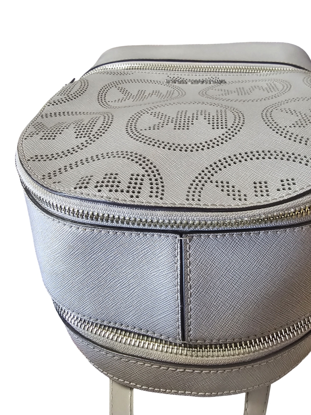 Michael Kors NWT Mini Backpack Gray Logo Perforated Leather MK Bag New With Tags - Picture 6 of 12